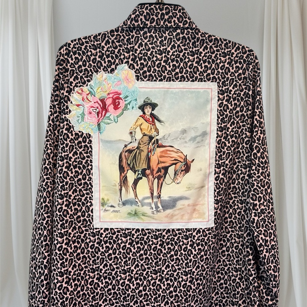 Leopard Print Women's Blouse with Western Motif